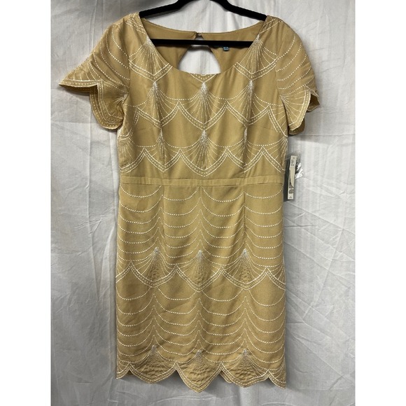 Antonio Melani  Warm Sand Embroidered Scalloped Mini Dress NWT Size 14 - Picture 1 of 6